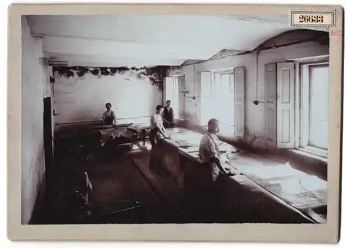Fotografie Flor. Gödel, Troppau, Ansicht Troppau, Ledermacher in einer verschimmelten Gerberwerkstatt bei der Arbeit