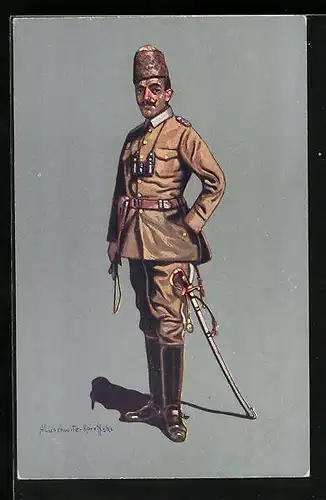 AK Türkei, Türkischer Kavallerieoffizier in Felduniform (Khaki) 1914-1915