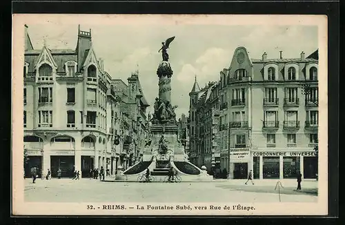 AK Reims, La Fontaine Subé, vers Rue de l`Étape