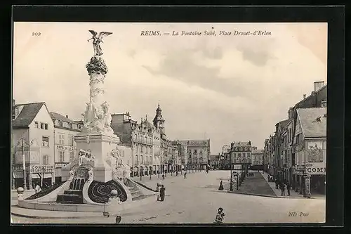 AK Reims, La Fontaine Subé, Place Drouet-d`Erlon