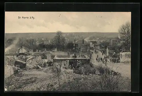 AK Sainte-Marie-à-Py, Blick auf das zerschossene Dorf