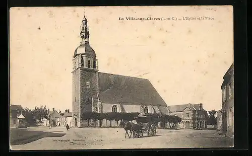 AK La Ville-aux-Clercs, L`Eglise et la Place