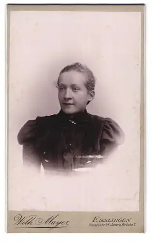 Fotografie Wilh. Mayer, Esslingen, Kronenstr. 14, Portrait bildschönes Fräulein im prachtvollen Kleid