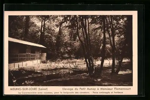 AK Meung-sur-Loire, Elevage du Petit Aunay a Monsieur Flamencourt, La Canetonniere avec ruisseau