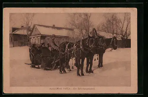 AK Russische Typen, ein Schlittengespann im Schnee