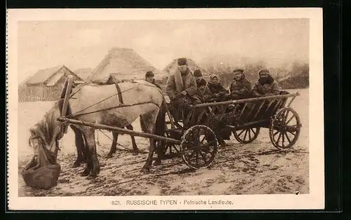 AK Russische Typen, Polnische Landleute unterwegs mit einem Pferdewagen
