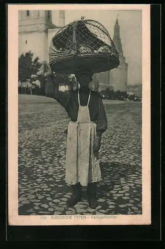 AK Russische Typen, der Geflügelhändler mit einem Korb auf dem Kopf