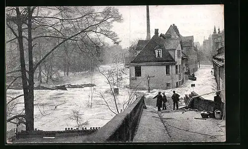 AK Nürnberg, Hochwasser-Katastrophe vom 05. Febr. 1909, die überflutete Agnesbrücke