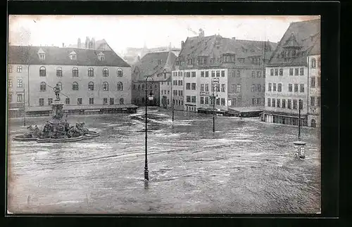 AK Nürnberg, Hochwasser-Katastrophe vom 05. Febr. 1909, Monument auf dem Hauptmarkt