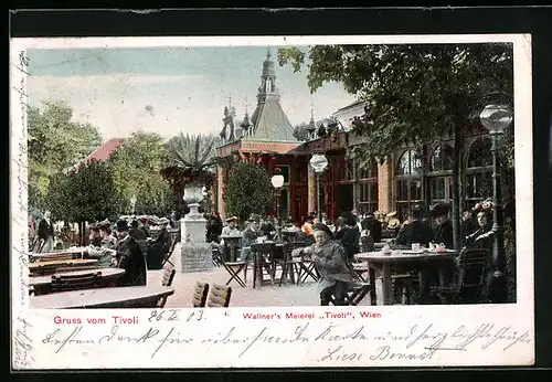 AK Wien, Tivoli, Wallner`s Meierei, Gäste im Gartenlokal