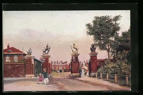 Künstler-AK London, the Trophy or Unicorn Gates, Hampton Court Palace