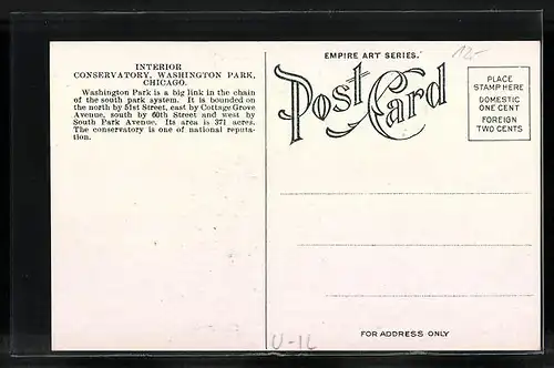 AK Chicago, IL, Interior of Conservatory at Washington Park