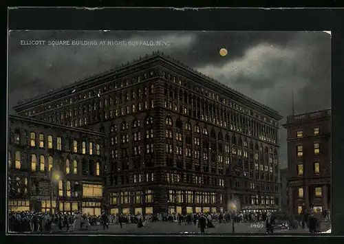 AK Buffalo, NY, Ellicott Square Building at Night