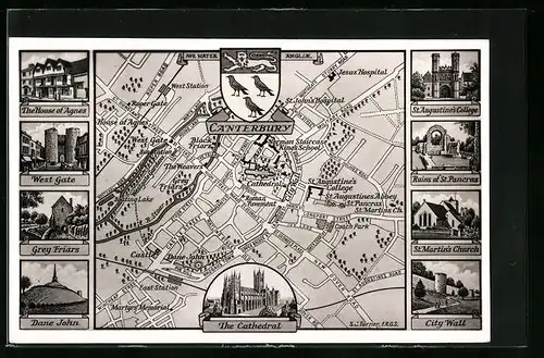 AK Centerbury, Map of the city, Cathedral, St. Augustine`s College, City Wall, Grey Friars
