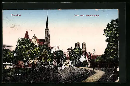 AK Breslau, Blick auf den Dom und die Kreuzkirche