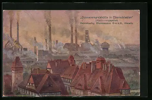 Künstler-AK Gleiwitz, Donnersmarckhütte in Oberschlesien, Abendstimmung