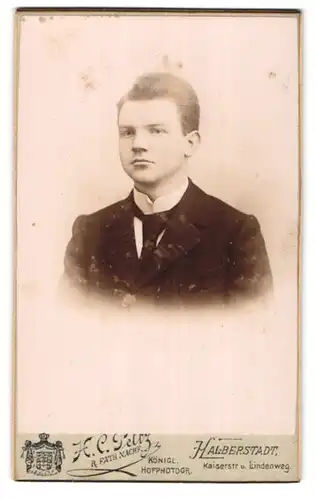 Fotografie H. C. Peltz, Halberstadt, Kaiserstr., Portrait junger Mann mit Krawatte im Jackett
