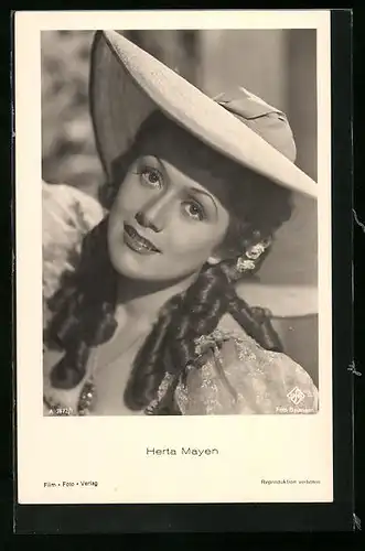 AK Schauspielerin Herta Mayen mit Hut und lockigem Haar