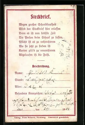 AK Steckbrief, Wegen grosser Schreibfaulheit wird der Steckbrief hier erlassen...