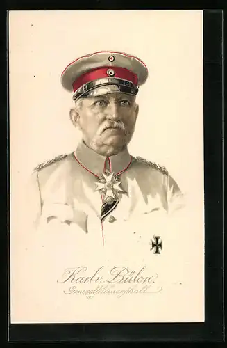 AK Generalfeldmarschall Karl v. Bülow, rückseitig AK-Reklame Hermann Schött AG aus Rheydt