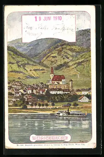 Künstler-AK F. Witt: Weissenkirchen, Gesamtansicht mit Gebirgswand