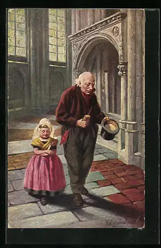 Künstler-AK Johan Georg Gerstenhauer: Grossvater mit Enkeltochter in der Kirche