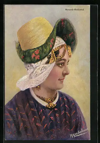Künstler-AK Johan Georg Gerstenhauer: Frau aus Noord-Holland im Trachtenkleid