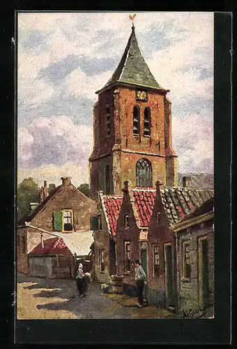 Künstler-AK Johan Georg Gerstenhauer: Strassenansicht mit Anwohnern