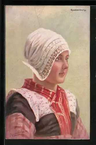 Künstler-AK Johan Georg Gerstenhauer: Fräulein aus Spakenburg im Trachtenkleid