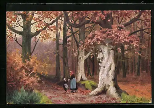 Künstler-AK Johan Georg Gerstenhauer: Mutter und Tochter bei einem Waldspaziergang