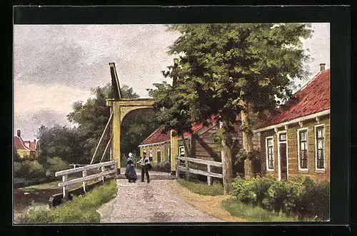 Künstler-AK Johan Georg Gerstenhauer: Ortspartie mit zwei Anwohnern im Gespräch