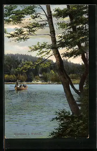 AK Welzheim, Ebnisee mit Bäumen und Boot