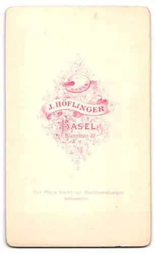 Fotografie J. Höflinger, Basel, Blumenrain 32, Bürgerlicher mit Vollbart und Fliege