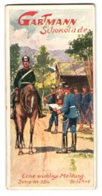 Sammelbild Hamburg-Altona, Kakao- u. Schokolade-Fabrik C. H. L. Gartmann, Im Manöver, Eine wichtige Meldung