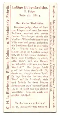 Sammelbild Hamburg-Altona, Kakao- u. Schokolade-Fabrik C. H. L. Gartmann, Lustige Bubenstreiche, Der kleine Wohltäter