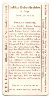 Sammelbild Hamburg-Altona, Kakao- u. Schokolade-Fabrik C. H. L. Gartmann, Lustige Bubenstreiche, Radikale Nachhilfe