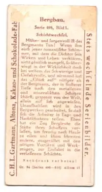 Sammelbild Hamburg-Altona, Kakao- u. Schokolade-Fabrik C. H. L. Gartmann, Bergbau, Schichtwechsel