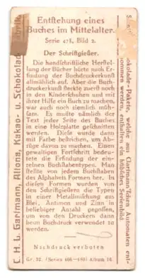 Sammelbild Gartmann Schokolade, Entstehung eines Buches im Mittelalter, Der Schriftgiesser