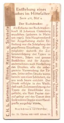 Sammelbild Gartmann Scholkolade, Entstehung eines Buches im Mittelalter, Der Buchdrucker