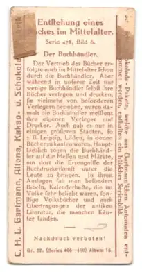 Sammelbild Gartmann Scholkolade, Entstehung eines Buches im Mittelalter, Der Buchhändler