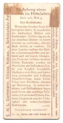 Sammelbild Gartmann Scholkolade, Entstehung eines Buches im Mittelalter, Der Buchbinder