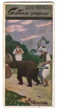 Sammelbild Hamburg-Altona, Kakao- u. Schokolade-Fabrik C. H. L. Gartmann, Münchhausens Abenteuer, Die Bärenfalle