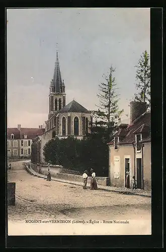 AK Nogent-sur-Vernisson, Église, Route Nationale