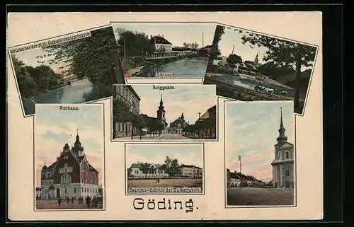 AK Göding, Rathaus, Schloss und Ringgasse