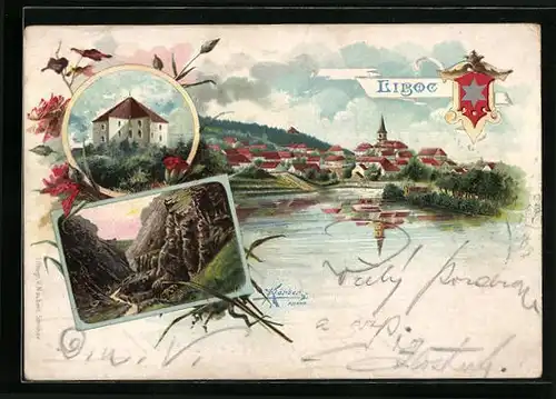 Lithographie Prag / Praha-Liboc, Schloss Stern und Gesamt