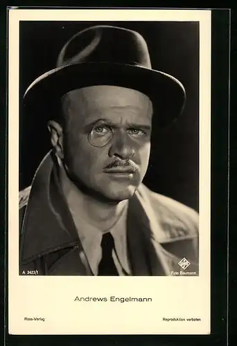 AK Schauspieler Andrews Engelmann mit Hut und Monokel