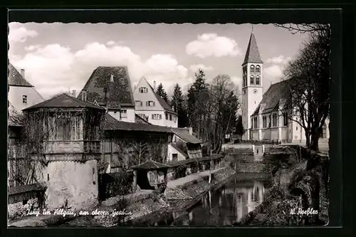 AK Isny /Allgäu, Am oberen Graben und Kirche