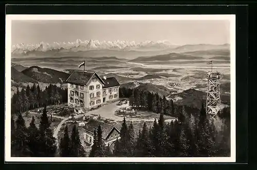 Künstler-AK Badenweiler /Schwarzwald, Hotel Hochblauen, Schwarzwaldpanorama