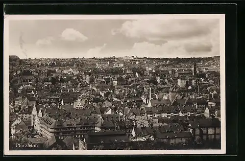 AK Pforzheim, Ortsansicht mit Kirche