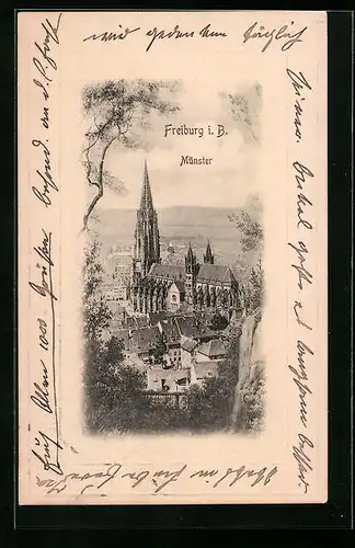 Künstler-AK Freiburg i. B., Münster, Passepartout